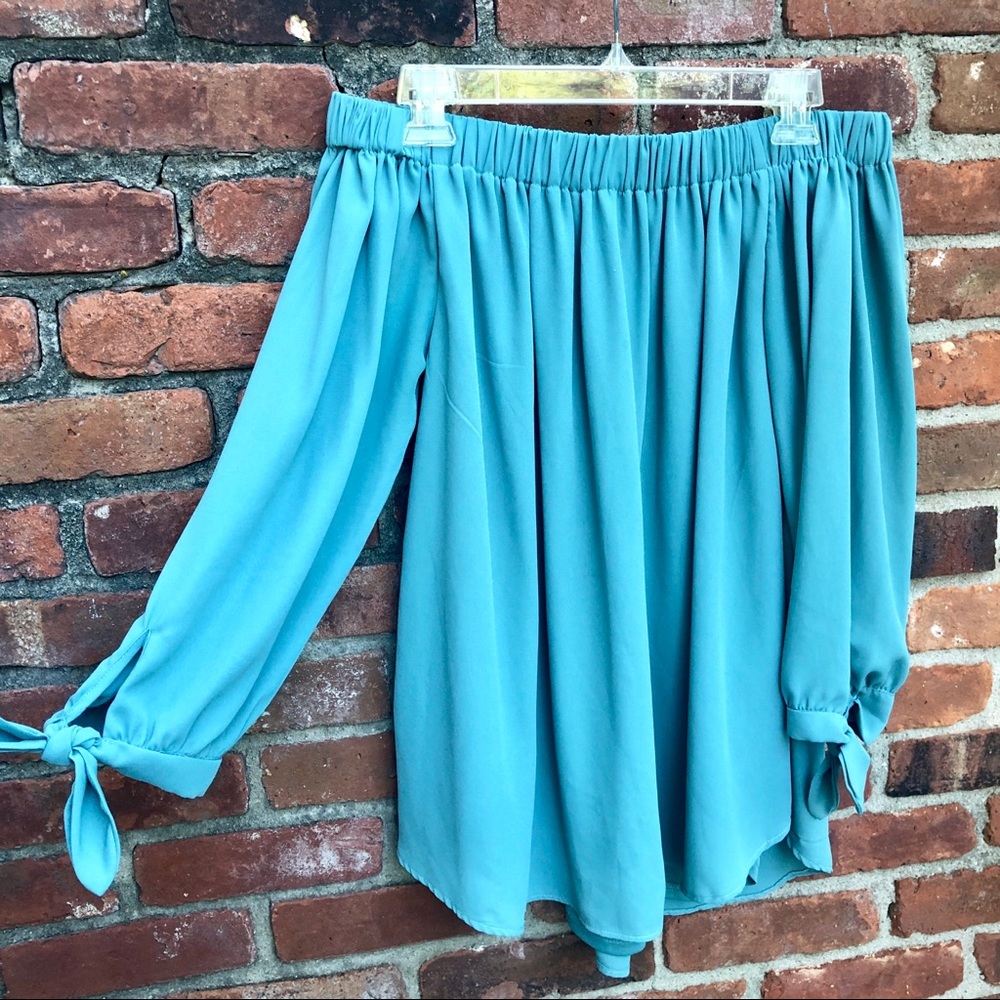 Off the Shoulder Teal Green Top
